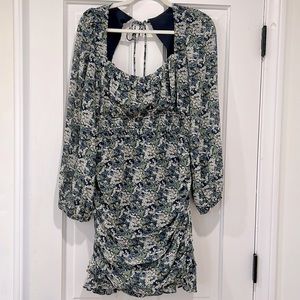 ASTR blue green ruched floral mini dress nwt